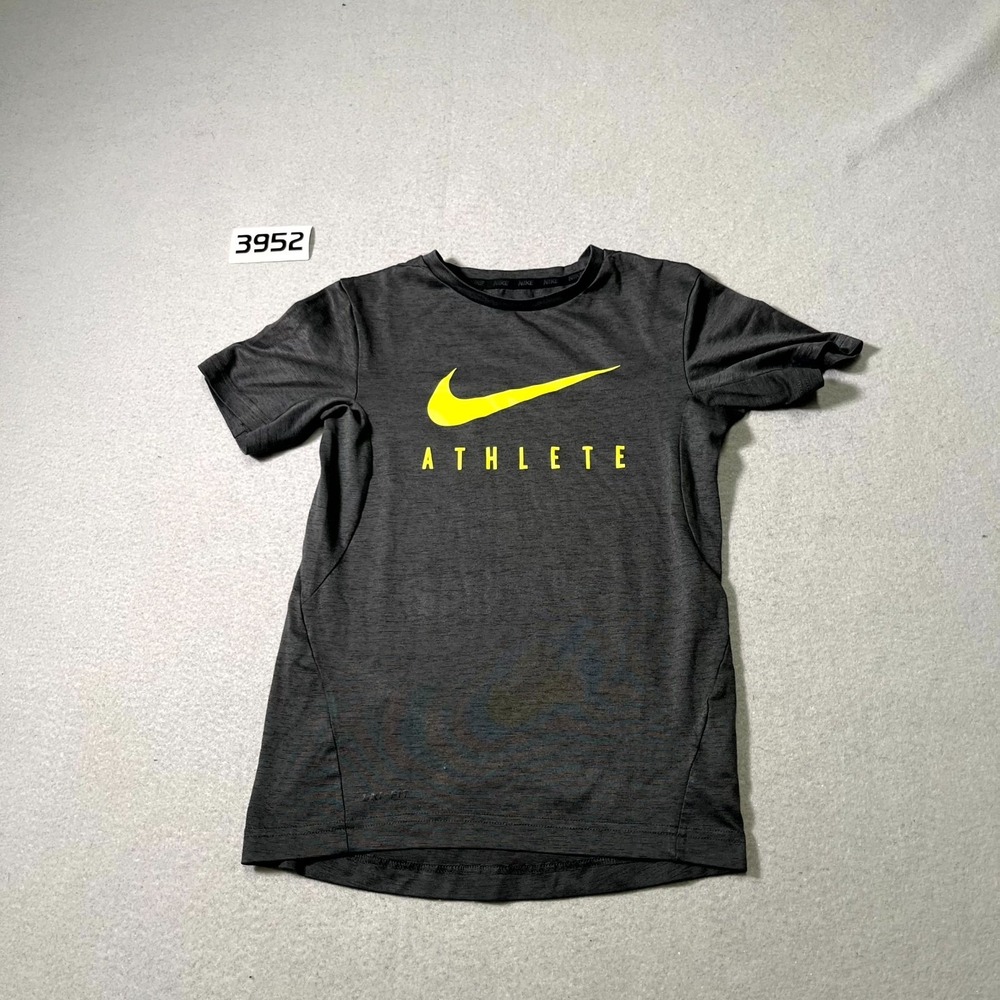 Nike Dri Fit Training T Shirt Mens Small Heather Gray Swoosh Spellout Logo Yoga